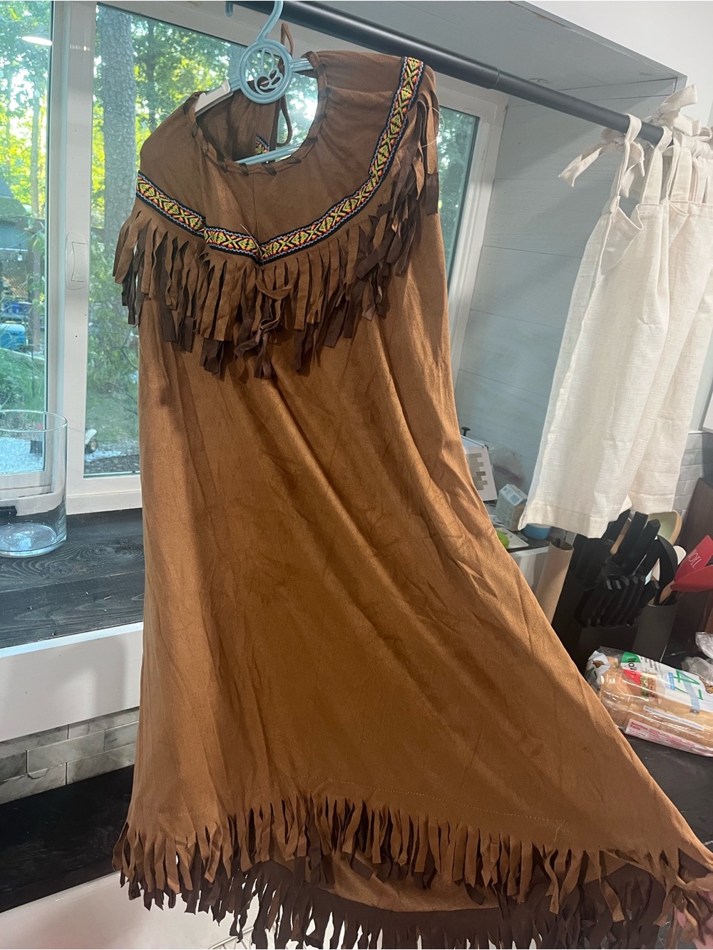 Halloween costume Boho Fringe Suede Dress in Brown